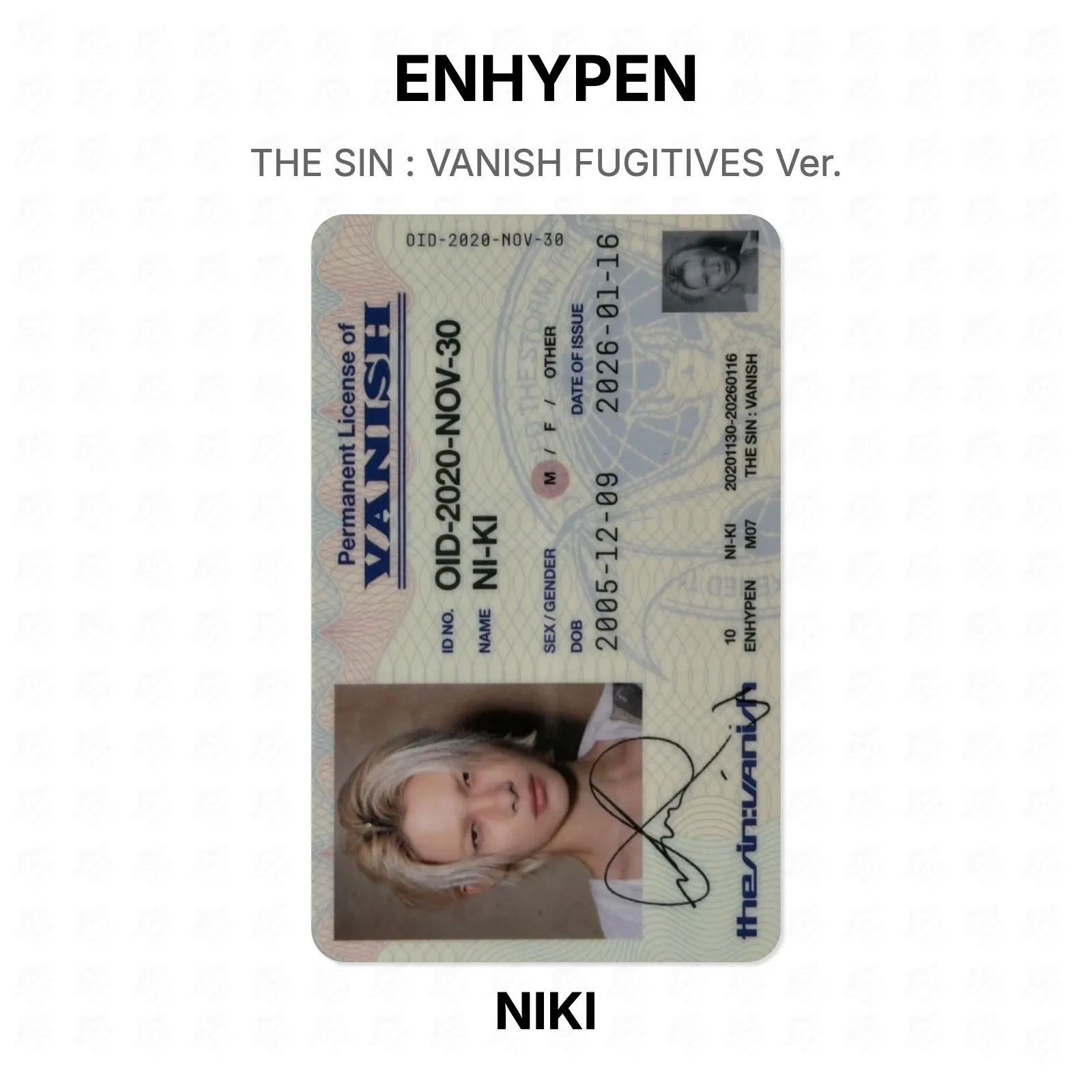 ENHYPEN THE SIN : VANISH FUGITIVES Ver. Official Photocard KPOP Special Gift